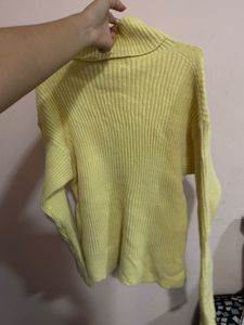 Yellow Turtleneck Ribbed Sweater
