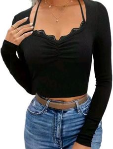 Lace Trim Long Sleeve Top
