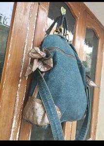 Denim &amp; Leather Handbag