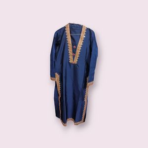 Free Gift Available V-Neck Blue Pakistani Kurta