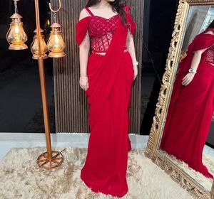 Red Embellished Corset Saree