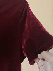 SHEIN Burgundy Velvet Short Sleeve Top