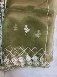 Olive Green Organza Dress Material