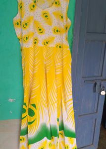 Bright Yellow & Green Floral Print Dress