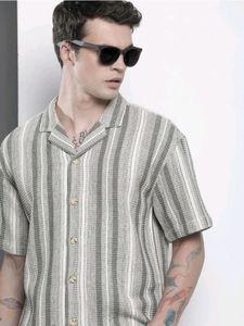 Men Oversized Fit Texture Striped Casual Shirt