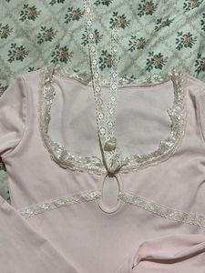 Pink Long Sleeve Top with Lace