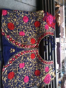 Embroidered Navy Blouse