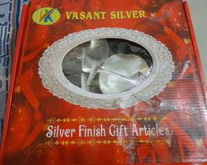 Pure Silver Coated Bowl Set With Plate And Spoon