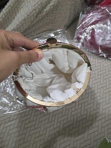 White Designer Potli Clutch With Pearl Handle