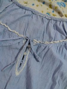 Blue Tie-Front Blouse