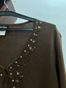 Brown Embellished Cardigan