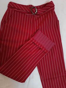 Striped Red Casual Pants