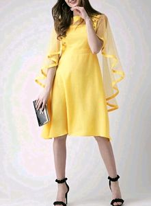 Cap Sleeves Aline Yellow Colour Dress