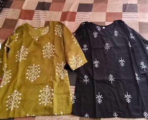 Floral Print Kurtis - Black &amp; Yellow