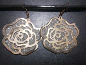 Rose Gold Glitter Flower Earrings