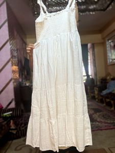White Pure Cotton Strap Maxi Sundress