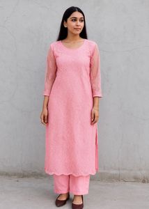 Pink Chikan Kurta With Inner