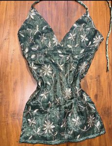 Green Embroidered Halter Top