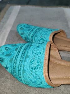 Teal Lace Mules