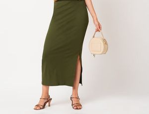 pretty little thing olive midi Skirt