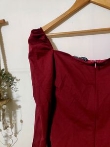 Shein Wine Red Deep Neck Full Sleeve Top