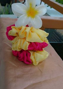 Pink &amp; Yellow Hair Scrunchies