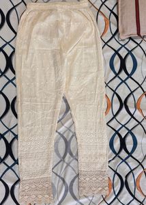 Elegant Cream Embroidered Pants