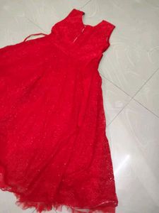 Beautiful Sparkling Red Net Gown for Functions