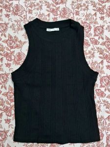 Zara Black Ribbed Tank Top Size S