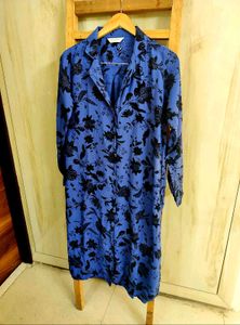 Blue Printed Long Shirt Size-36