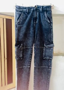 Denim 6-Pocket Cargo Charcoal Black Jeans