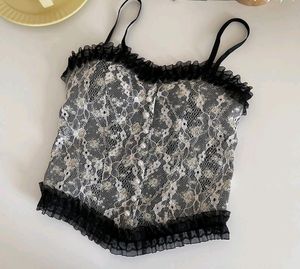 Korean Lace Pearl Floral Tank Top
