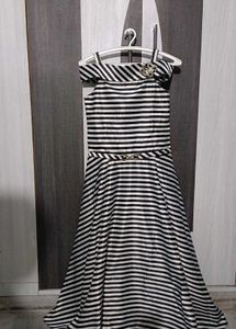 Black And White Striped Off Shoulder Gown