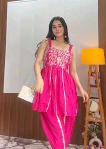 Pink Embroidered Dhoti Pant Set