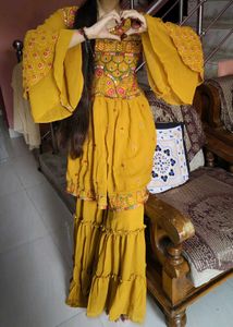 3 Pieces Mustard Garara Suit Set