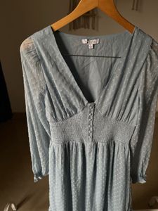 V-neck Powder Blue Maxi with Smocked detailing