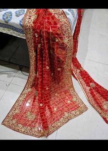 Beautiful Red Bandhani Saree