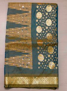 Elegant Teal &amp; Gold Saree
