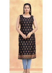 Sleeveless Black &amp; Red Print Kurti