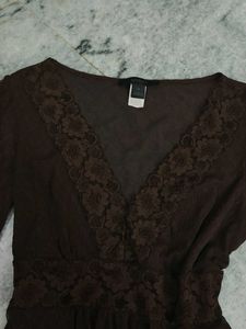 V Neck Brown Top Lacey