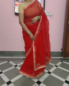 bright red saree with blouse