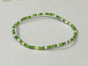 Green &amp; Gold Seed Bead Bracelet Set