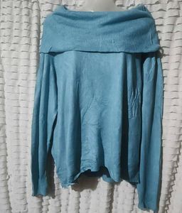 CHINA Blue Cowl Neck Pullover Sweater