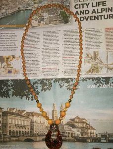 Japan Vintage Brown Stone Round Pendant Necklace