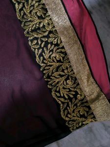 Pink And Black Georgette Saree