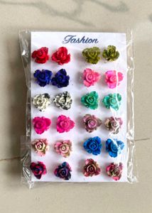 36 Charming Multi-Color Rose Stud Earrings Set