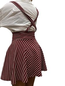 Cute Red Striped Suspender Skirt -