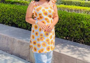 Sunflower Print Kurta short knot kurtis
