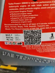 TURBO 4T 20W40 FULLY SYNTHETIC ENGINE OIL
