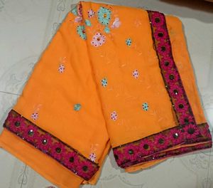 Orange Embroidered Saree